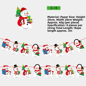 Detail of Christmas snowman paper banner with 8 festive pieces and 3m red string