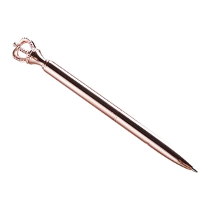 Elegant rose gold metal crown ballpoint pen with a sleek finish on white background