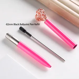 Rose pink crown ballpoint pen with rose gold heart ornament and 82mm black ink refill