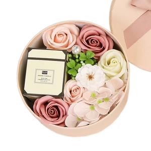 Scented Soap Flower Gift Box With Aromatherapy Candle Round Box Artificial Rose For Valentine Christmas Birthday Gift Women
