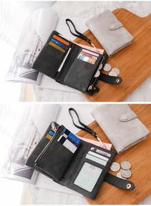 Internal layout of trifold matte wallet with card slots, coin pocket, and photo window