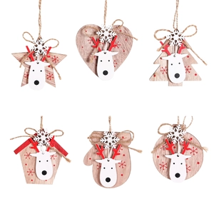 Set of 6 rustic wooden Christmas ornaments featuring reindeer and snowflake cutouts