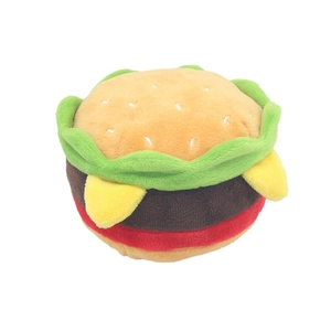 Plush burger squeaky pet toy with vibrant layered colors for dogs and cats