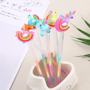 Stylos Gel Arc-En-Ciel Licorne Cygne Encre Multicolore Plastique Transparent Papeterie Écriture Étudiants Enfants Bureau
