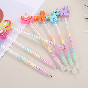Stylos multicolores arc-en-ciel licorne et flamant rose avec corps transparent