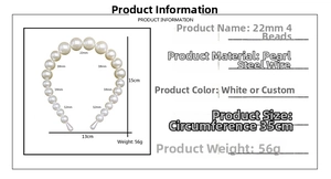 Detail view of large pearl headband specifications with size chart and material dimensions