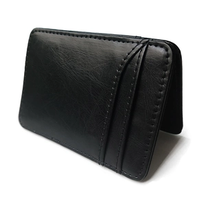 Slim black PU leather magic wallet with card slots and durable stitching details