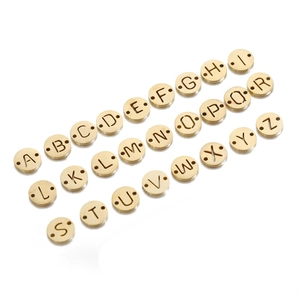 Golden round stainless steel alphabet pendants set A-Z for DIY jewelry making