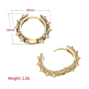 Gold spike hoop earrings with colorful zircon stones in Bohemian punk style