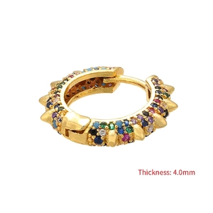 Gold-plated 4.0mm spike hoop earring featuring micro-pave multicolored cubic zirconia stones