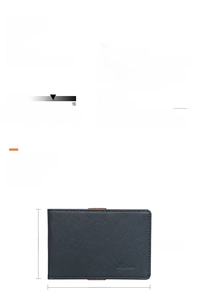 Slim navy crosshatch PU leather wallet detail showing money clip and card slot design