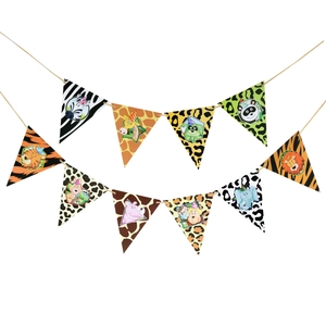 Tropical rainforest animal themed bunting with leopard print and cartoon forest creatures