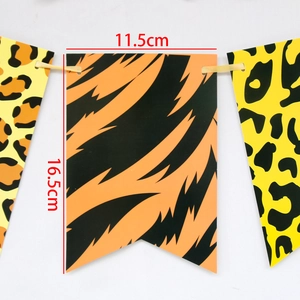 Detail view of leopard print party bunting banners showing dimensions 11.5cm by 16.5cm