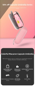 Pink pocket umbrella with UV-blocking black coating and matching capsule storage case