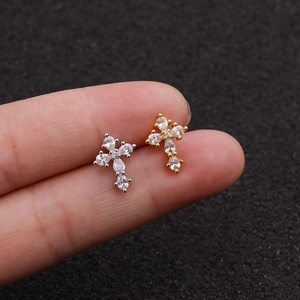 Mini Boucles D'oreilles Croix Acier Inoxydable Cuivre Zircon Cartilage Piercing Bijoux Dos À Vis
