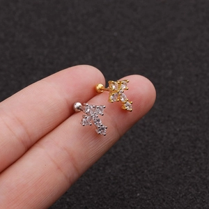 Boucles d'oreilles croix en or et argent avec pierres d'oxyde de zirconium brillantes