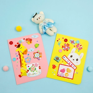 DIY 3D Christmas card kit for kids with cute giraffe and rabbit button art decorations