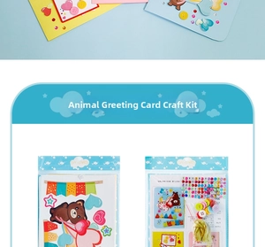 Detail view of DIY Christmas animal card kit with stickers, buttons and colorful gems