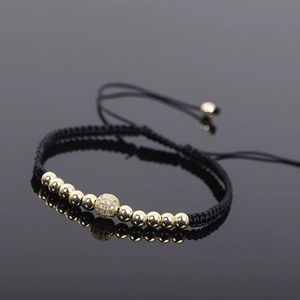 Adjustable Braided Rope Bracelet Hematite Metal Beads Micro Pave Zircon Ball Handmade Jewelry For Men And Women
