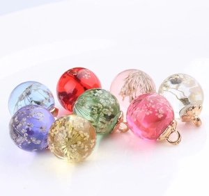 Dried Flower Glass Ball Pendants Transparent Resin Sphere Charms For DIY Jewelry Making Earrings Necklace Crafting