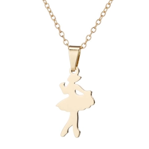 Detailed view of a gold ballet dancer silhouette pendant on a delicate O-link chain