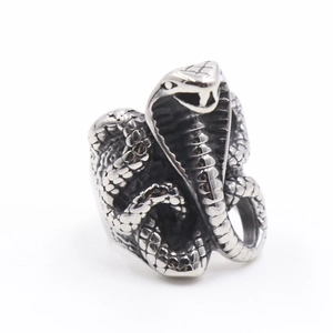 Vintage oxidized silver cobra snake ring with detailed scales for men and women