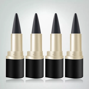 Detailed view of four waterproof black gel eyeliners with elegant gold and black casing