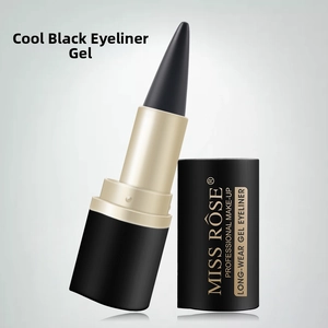 Macro shot of long-wear gel eyeliner with slim precision tip in matte black finish