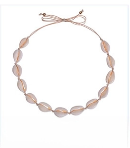 Detailed view of handmade Hawaiian shell necklace with adjustable braided rope closure