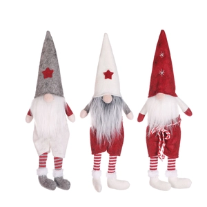Three Christmas gnomes set with grey white red plush hats for holiday home decoration