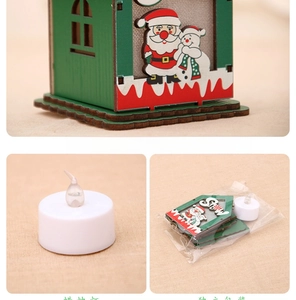Détails de maison de Noël en bois avec bougie LED et emballage plat individuel