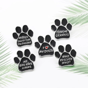 Pet paw enamel pins set with cute dog slogans on a minimalist white background