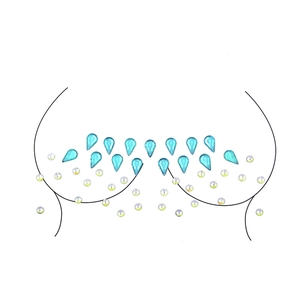 Blue teardrop and round crystal body jewels stickers with luminous resin for chest decor