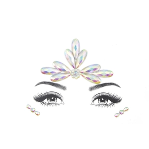 Detailed view of luminous face jewel stickers with iridescent diamond resin gems for parties
