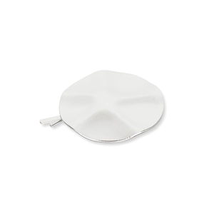 Minimalist geometric irregular round metal hair clip in white with a silver backing