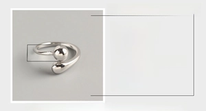 Detailed view of S925 sterling silver ring featuring a 7mm round bead and teardrop end