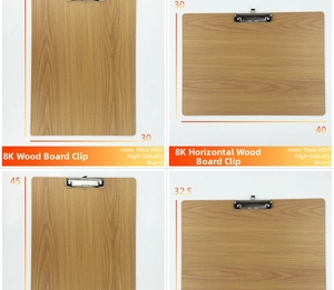 Detail showing 4mm thick MDF wooden clipboards in multiple sizes and orientations
