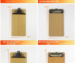Detailed comparison of MDF wooden clipboards in A4 and 48K sizes with metal clips