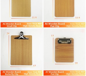 Detail view of A5 A6 A7 MDF wooden clipboards with durable metal flat and butterfly clips