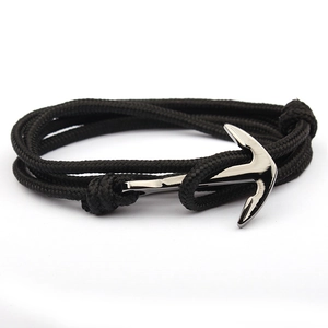 Handmade navy blue 3mm nylon rope anchor bracelet with gunmetal black clasp for couples
