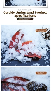 Comparison showing dry artificial snow powder and its texture after adding water