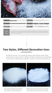 Detailed comparison of dry and wet artificial snow powder for Christmas decor and scenes