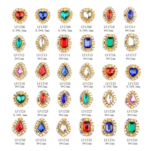 Micro-inlaid crystal nail charms set in heart, drop and oval shapes with alloy base