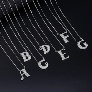 Alphabet Initial Letter Pendant Necklace Copper Cubic Zirconia Inlaid Rhinestone Silver Color Fashion Jewelry For Women