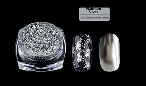 Poudre à ongles argent platine avec effets miroir et feu d'artifice sur capsules