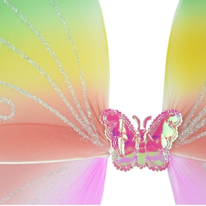 Colorful rainbow gradient mesh butterfly wings with silver glitter and laser reflective center