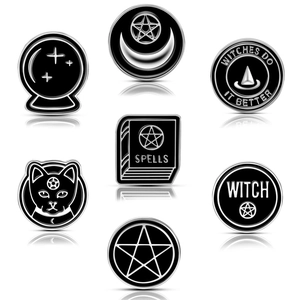 Enamel Brooches Pins Alloy Gothic Witchcraft Pentagram Magic Book Crystal Ball Cat Punk Halloween Accessories For Clothes Bag