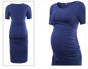 Detail view of maternity dress side ruching and high elasticity knit fabric
