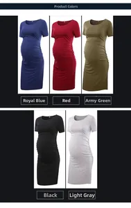 Detail of short sleeve maternity dress color options with ruched sides in soft fabric