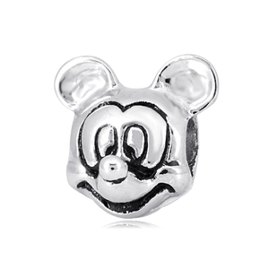 Silver Mickey Mouse style stainless steel charm bead for DIY bracelets and jewelry